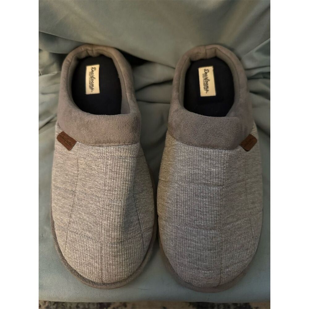 Dearfoams Men's Gray Knit Clog Slippers Size 9-10 Memory Foam